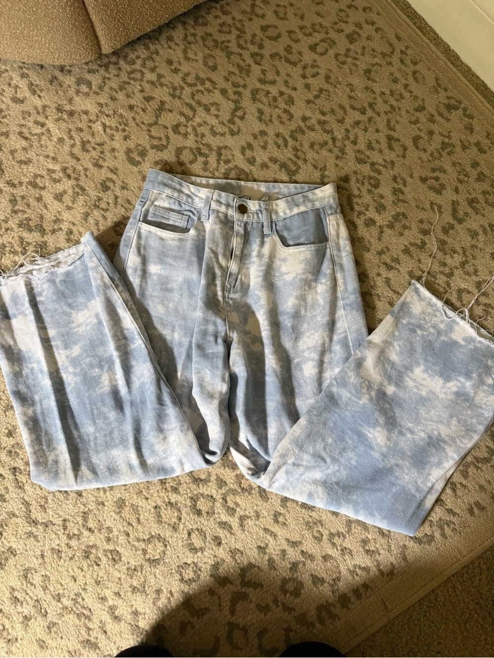 Princess Polly Cloud Print Wide Leg Crop Jeans